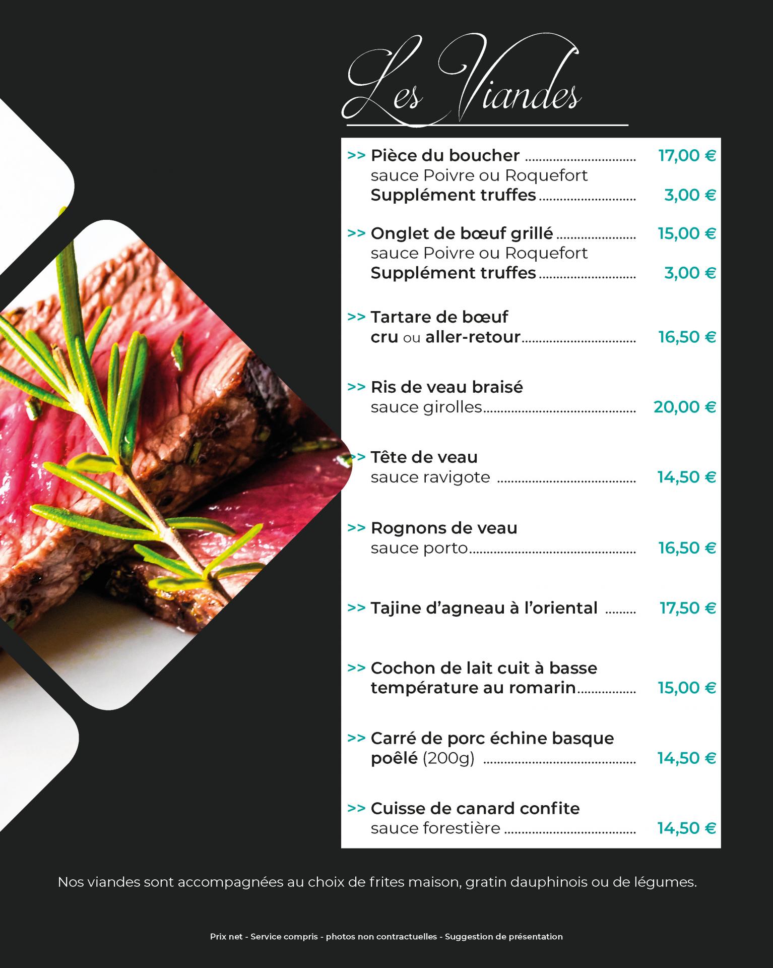 La carte du restaurant