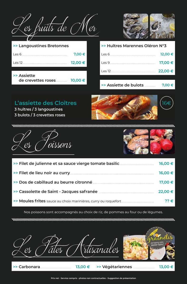La carte du restaurant