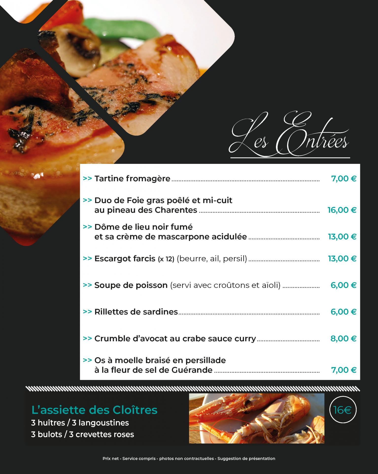 La carte du restaurant