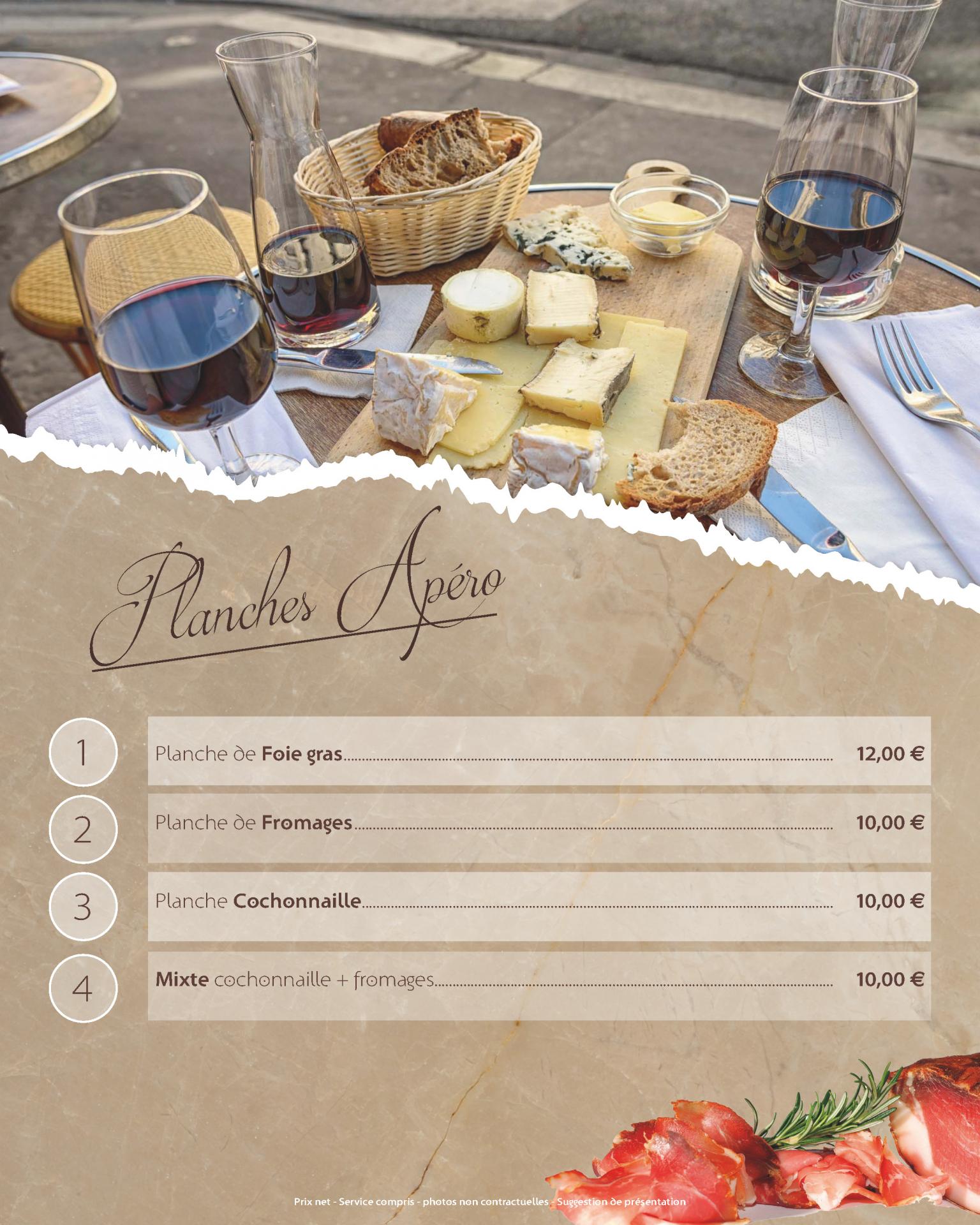 La carte du restaurant